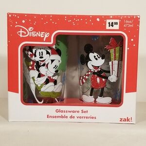Mickey Minnie Mouse 16oz Glasses Glass Tumblers Pint Christmas Holiday Disney